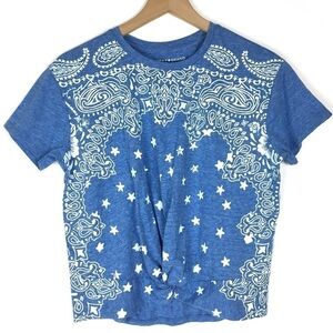 LUCKY BRAND Twist Front T Shirt Short Sleeve Bandana Stars Western Size Small